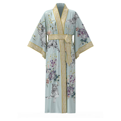 Long Robe Long Nightgown Womens Long Sleeved Satin Bathrobe