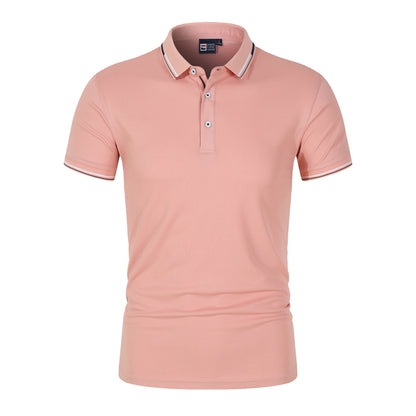 Solid-color Mens Polo Shirt With A Stand-up Collar And Short Sleeves