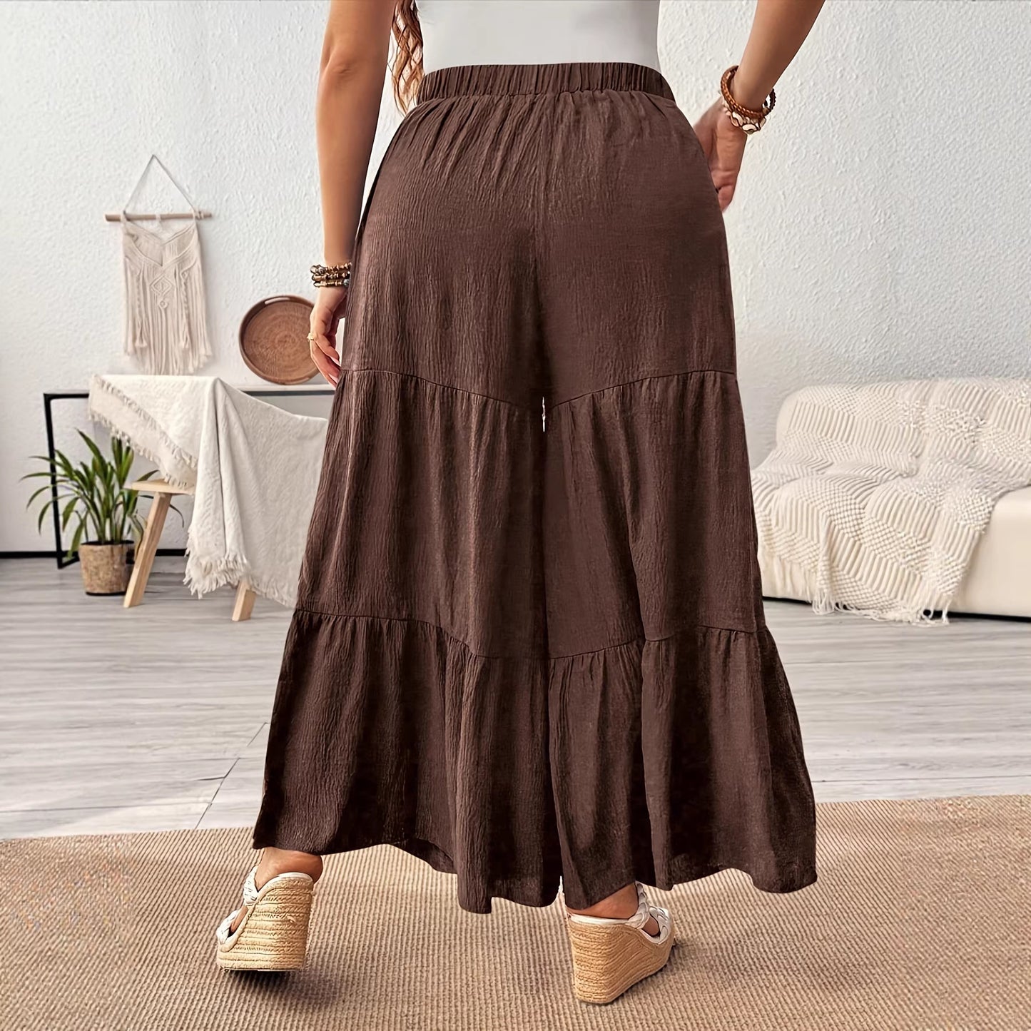 Casual Relaxed-fit Pleated Wide-leg Layered Cake Pants