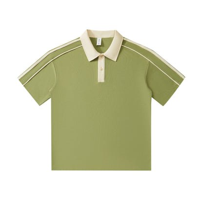 Casual Lapel Short Sleeve T-Shirt Loose Cotton Drop Shoulder Polo Shirt