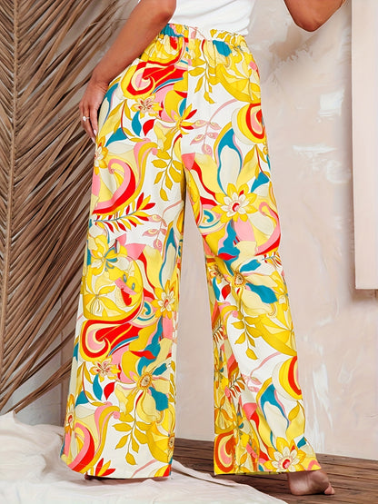 Womens Loose High-Waisted Leopard-Print Street-Style Wide-Leg Pants