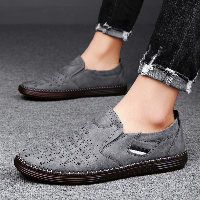 Outdoor Leisure Slip-on Flat Handmade Leather Shoes Men