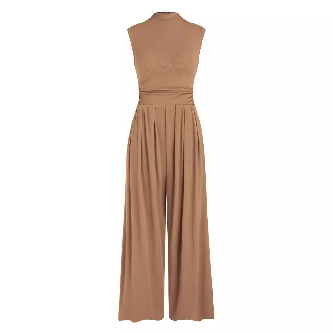 Loose High-waisted Wide-leg Form-fitting Sleeveless Jumpsuit