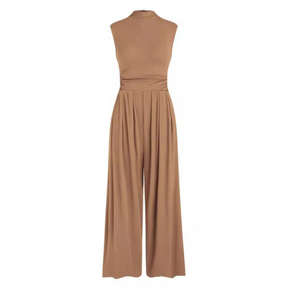 Loose High-waisted Wide-leg Form-fitting Sleeveless Jumpsuit
