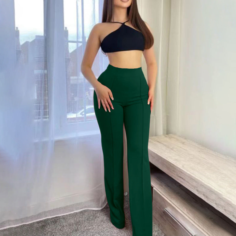 Slim Fit Slightly Flared Versatile High Waist Wide Leg Trousers
