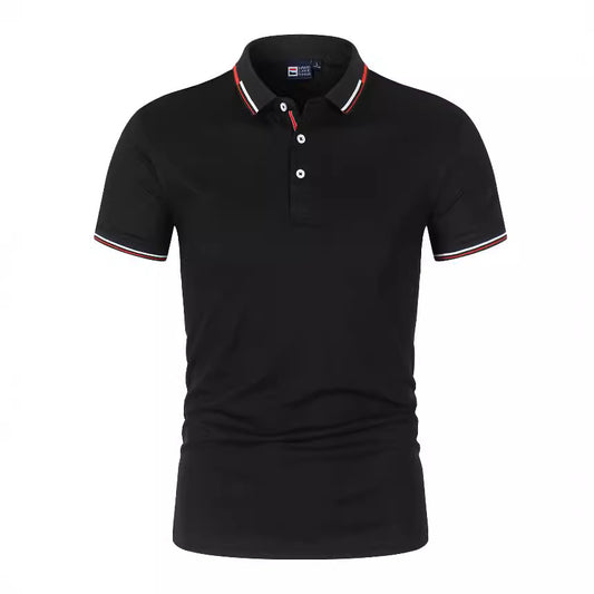 Solid-color Mens Polo Shirt With A Stand-up Collar And Short Sleeves