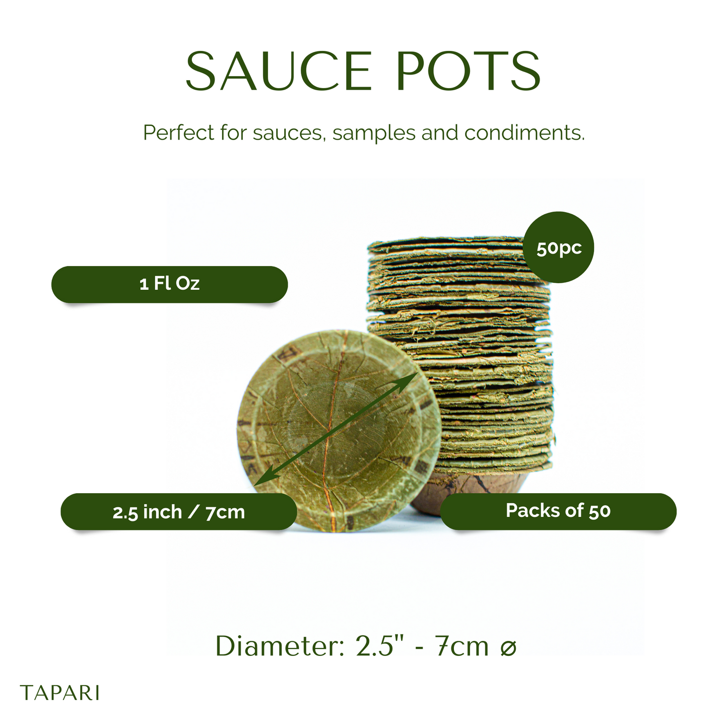 Mini Sal Leaf Sauce Pots - 7cm / 2.5 inch diameter