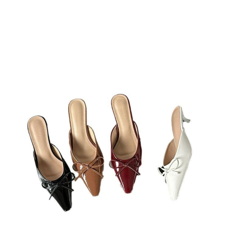 Womens Versatile Fashionable Low-Heel Bow Slippers