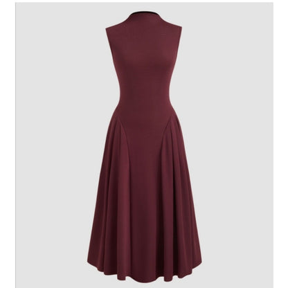 Women's Sleeveless Skirt Turtleneck Pure Color Ruffles Dress