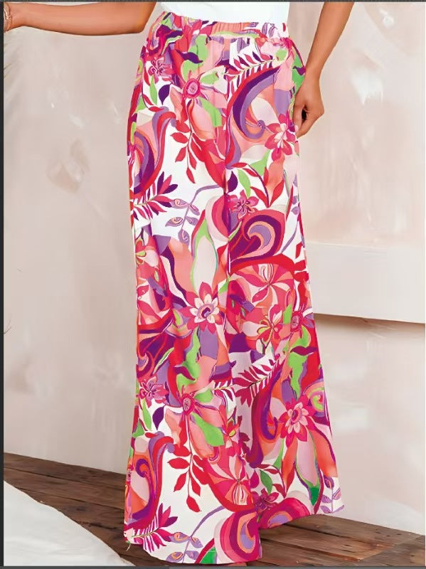 Womens Loose High-Waisted Leopard-Print Street-Style Wide-Leg Pants