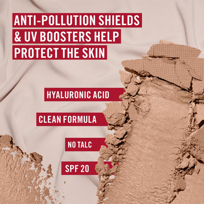 Rimmel Lasting Finish 25 HR Compact Foundation 001 Fair Porcelain, Matte Buildable Coverage, Powder-to-Cream, Anti-Pollution Shields, SPF 20, Hyaluronic Acid, Waterproof, Hides Imperfections