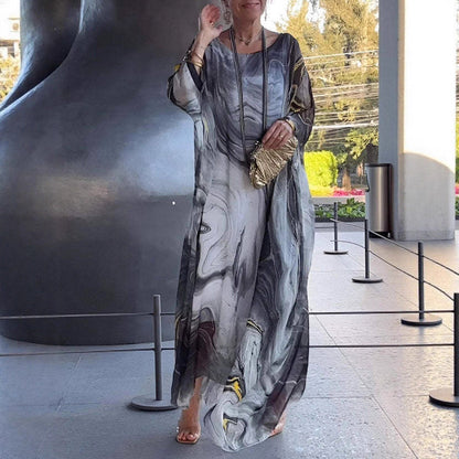 Elegant Commuter Chiffon Dress With Marble-Printed Texture