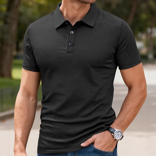Mens Cool-Feel Short-Sleeve Lapel Button T-Shirt