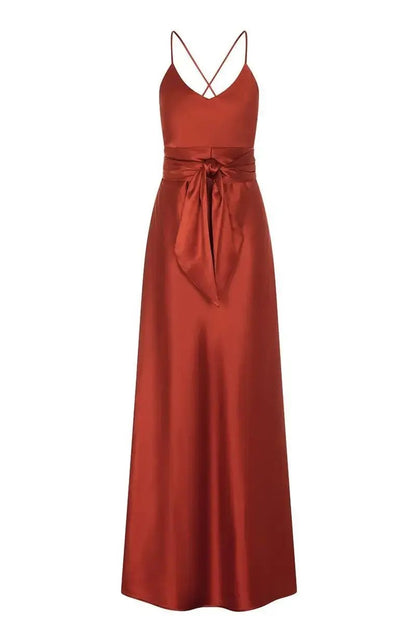 Brooklyn Dress in Burnt Orange Satin