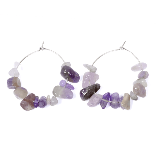 Amethyst Crystal Chip Hoop Earrings
