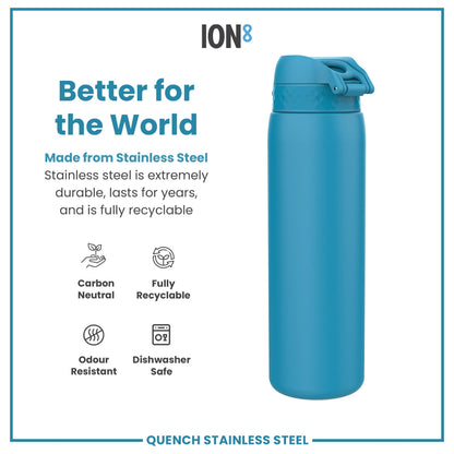 Leak Proof 1 Litre Water Bottle, Stainless Steel, Blue, 1L