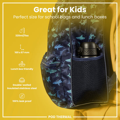 Leak Proof Thermal Steel Water Bottle, Insulated, Black, 320ml (11oz)