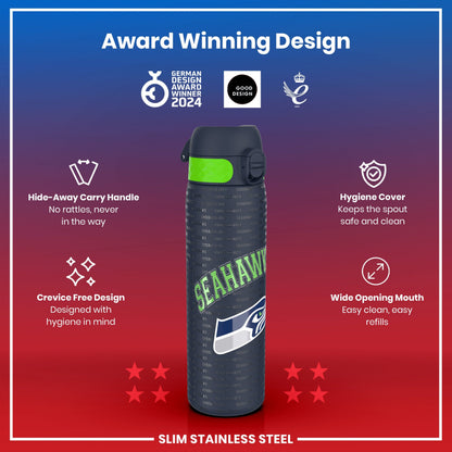 Leak Proof NFL Water Bottle, Stainless Steel, Seattle Seahawks, 600ml (20oz)