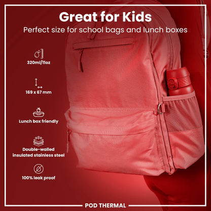 Leak Proof Thermal Steel Water Bottle, Insulated, Red, 320ml (11oz)