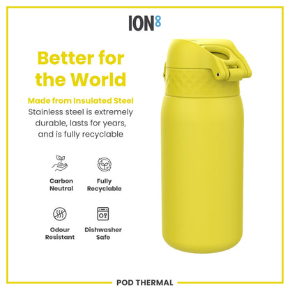 Leak Proof Thermal  Water Bottle, Insulated Steel, Yellow, 320ml (11oz)