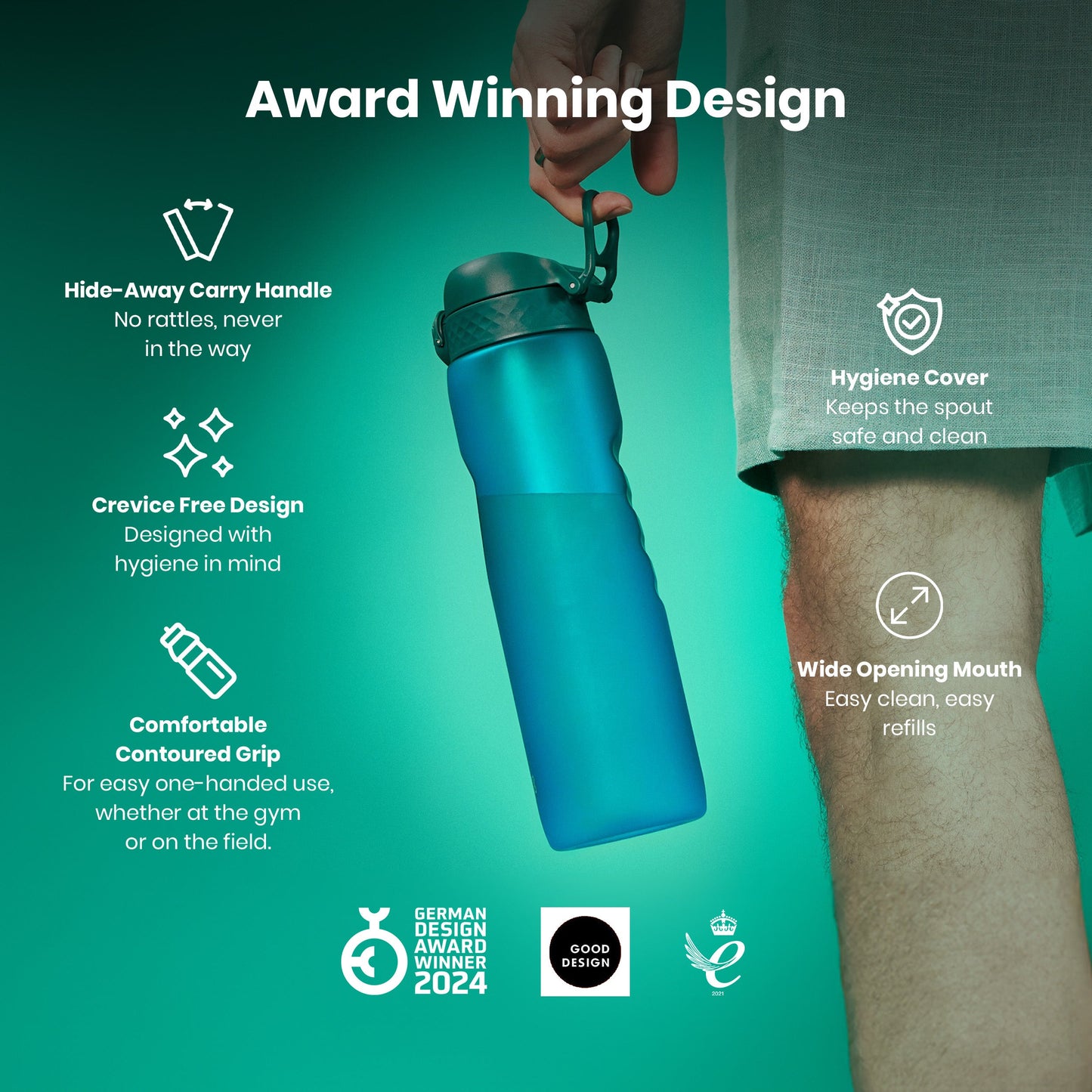Leak Proof 1 litre Water Bottle, Recyclon, Aqua, 1L