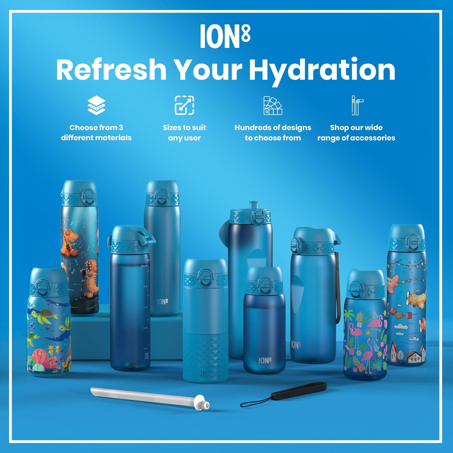 Leak Proof 1 litre Water Bottle, Recyclon, Blue, 1L