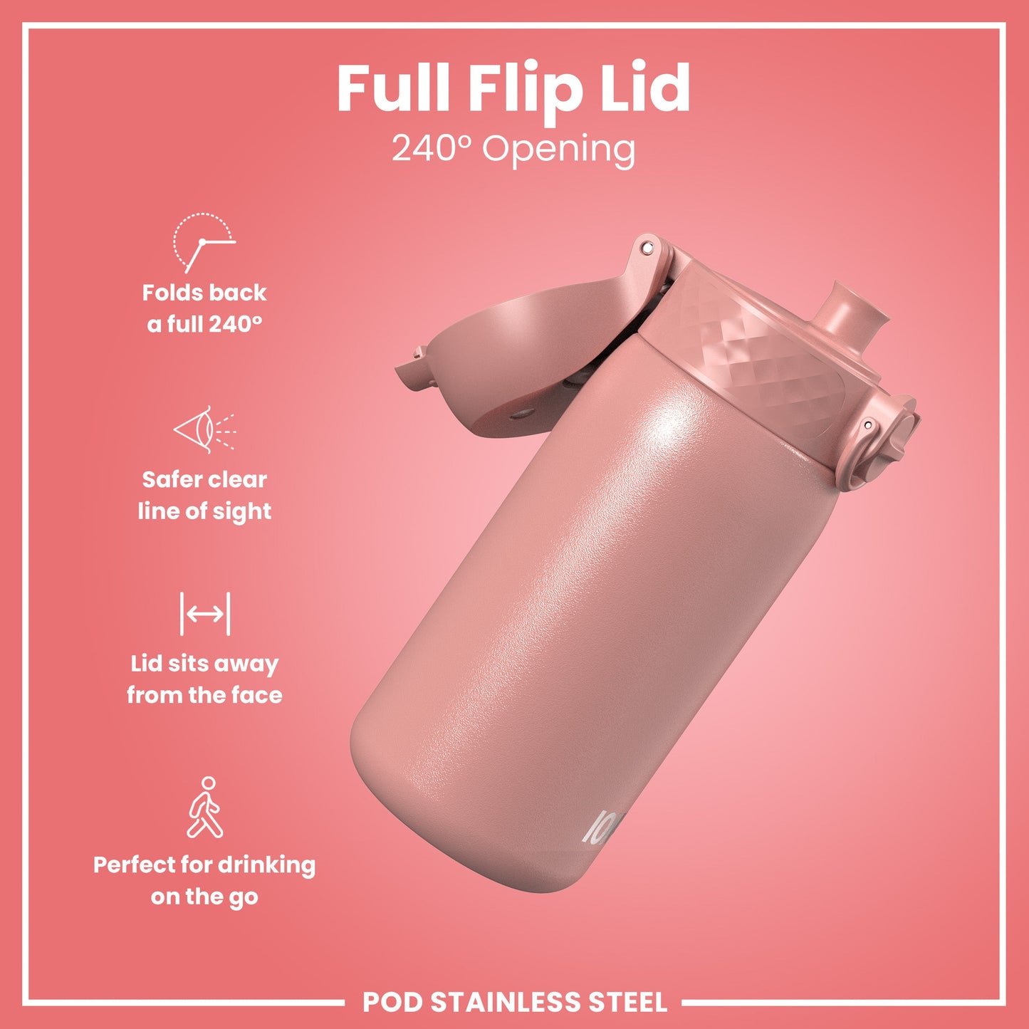 Leak Proof Kids Water Bottle, Stainless Steel, Ash Rose, 400ml (13oz)