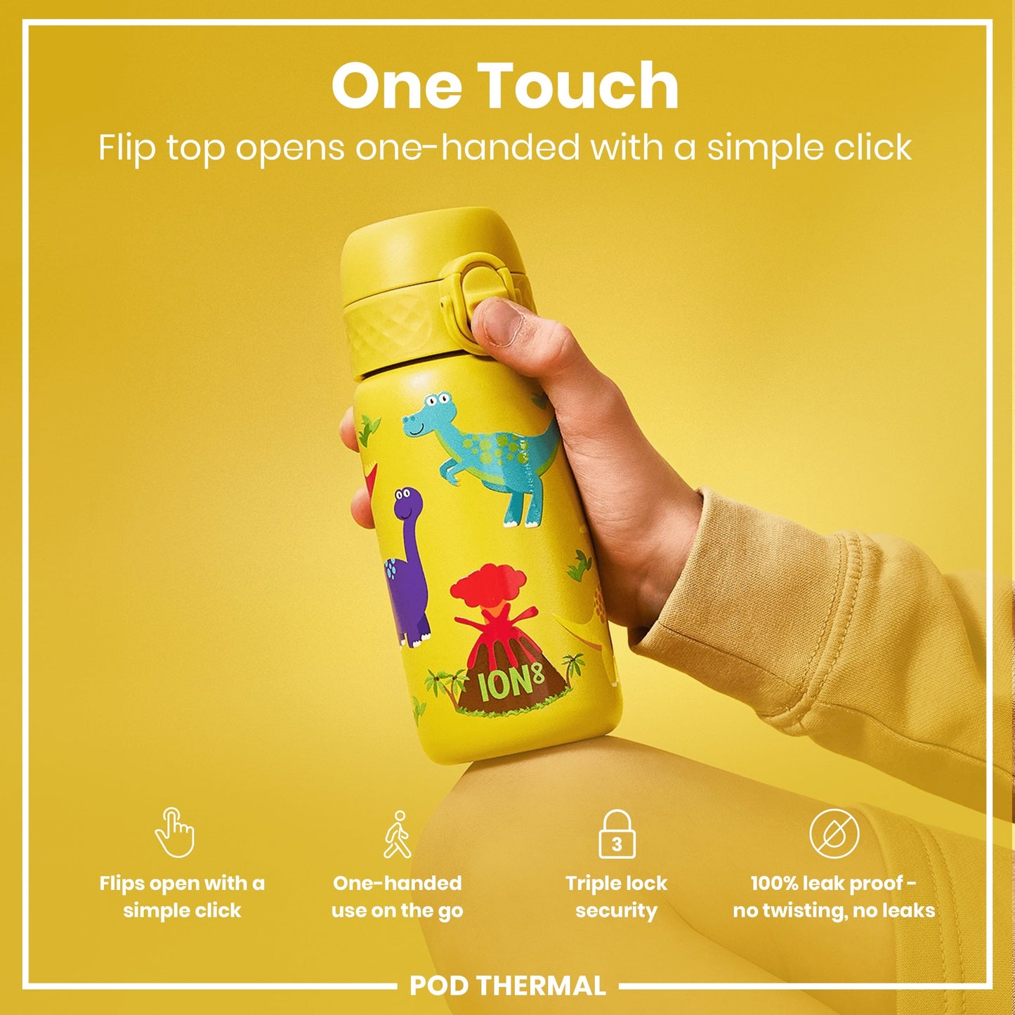 Leak Proof Thermal Steel Water Bottle, Insulated, Dinosaurs, 320ml (11oz)