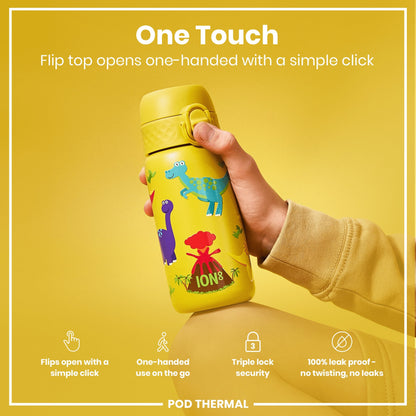 Leak Proof Thermal Steel Water Bottle, Insulated, Dinosaurs, 320ml (11oz)