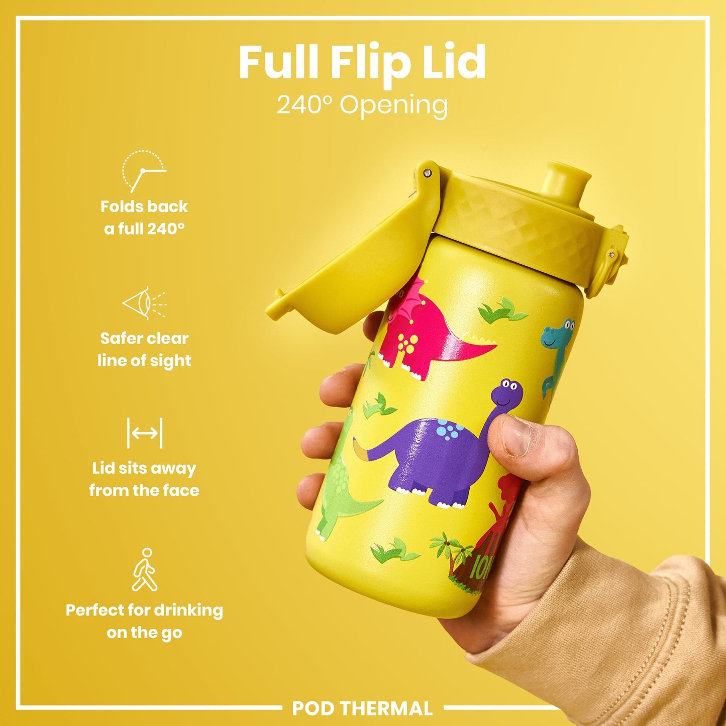 Leak Proof Thermal Steel Water Bottle, Insulated, Dinosaurs, 320ml (11oz)