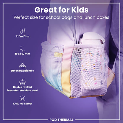 Leak Proof Thermal Steel Water Bottle, Insulated Steel, Unicorns, 320ml (11oz)