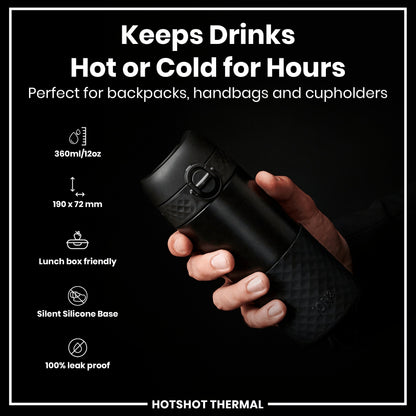 HotShot Leak Proof Insulated Cup, Travel Mug, Black, 360ml (12oz)