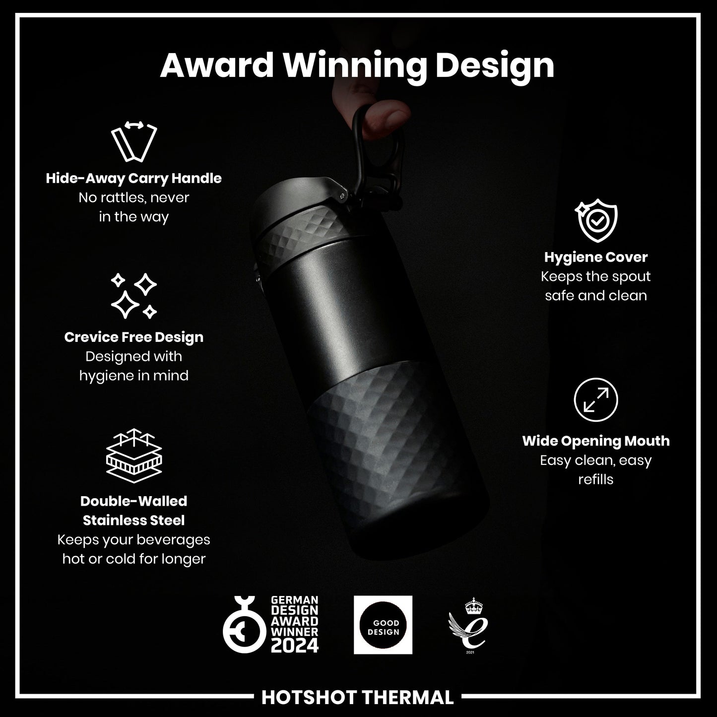 HotShot Leak Proof Insulated Cup, Travel Mug, Black, 360ml (12oz)