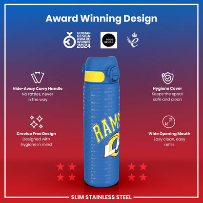 Leak Proof NFL Water Bottle, Stainless Steel, Los Angeles Rams, 600ml (20oz)