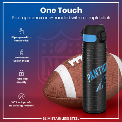 Leak Proof NFL Water Bottle, Stainless Steel, Carolina Panthers, 600ml (20oz)