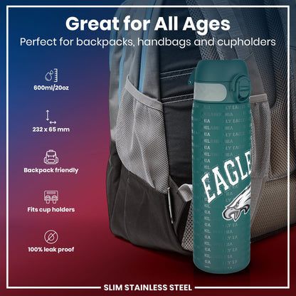 Leak Proof NFL Water Bottle, Stainless Steel, Philadelphia Eagles, 600ml (20oz)