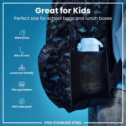 Leak Proof Kids Water Bottle, Stainless Steel, Safari, 400ml (13oz)