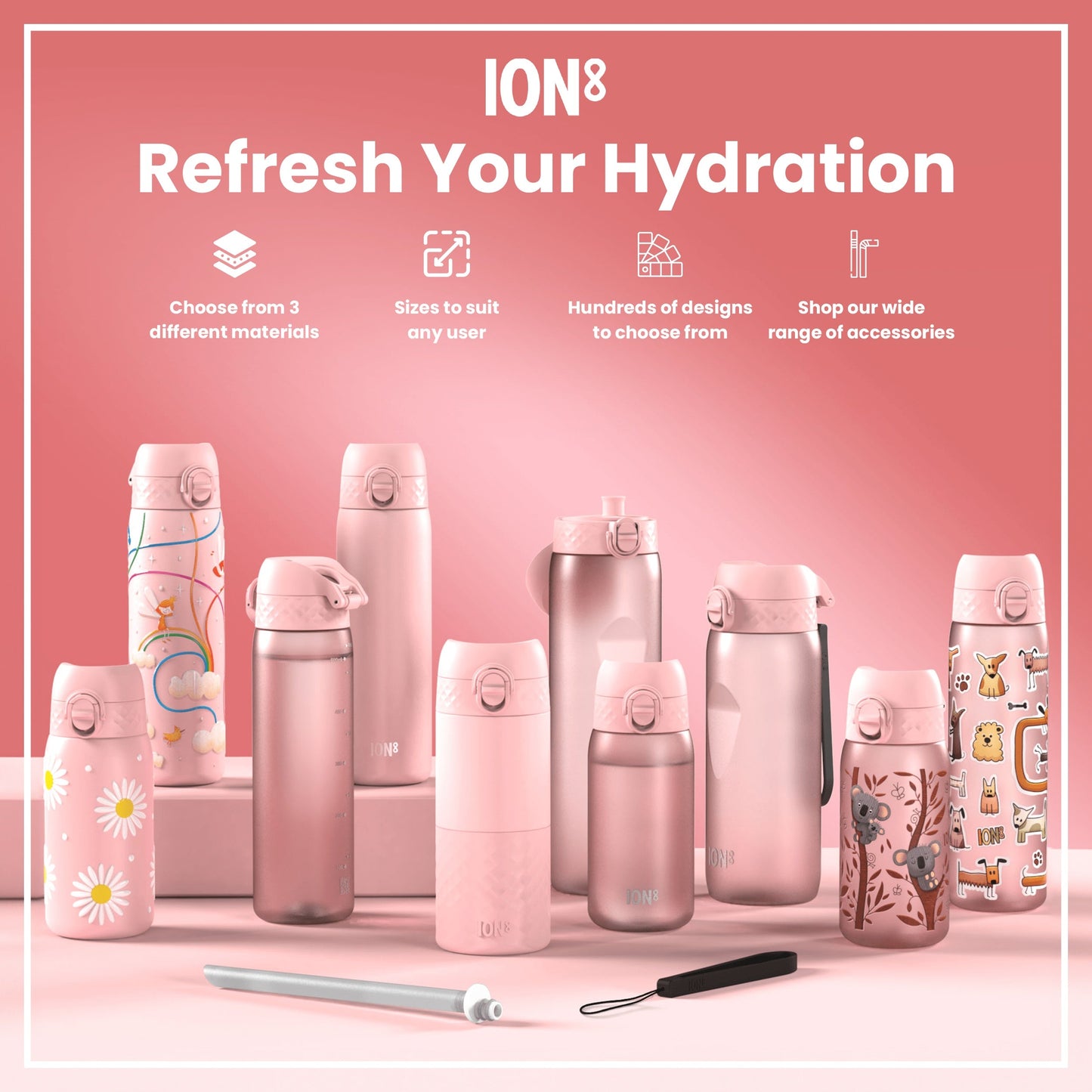 Leak Proof Slim Water Bottle, Stainless Steel, Fairies, 600ml (20oz)