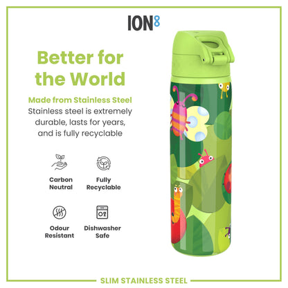 Leak Proof Slim Water Bottle, Stainless Steel, Bugs Life, 600ml (20oz)