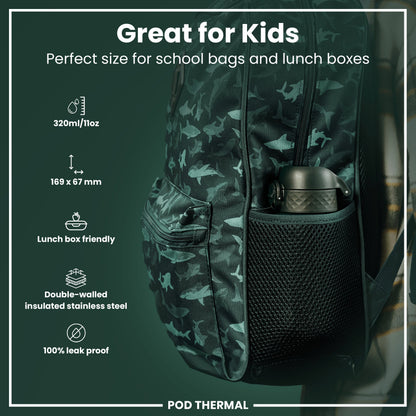 Leak Proof Thermal Steel Water Bottle, Insulated, Dark Green, 320ml (11oz)