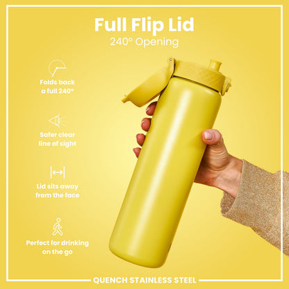 Leak Proof 1 Litre Water Bottle, Stainless Steel, Yellow, 1L