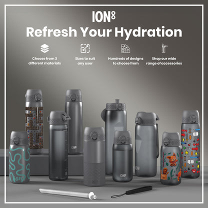 Leak Proof Medium Water Bottle with Straw, Recyclon, Grey, 500ml (18oz)