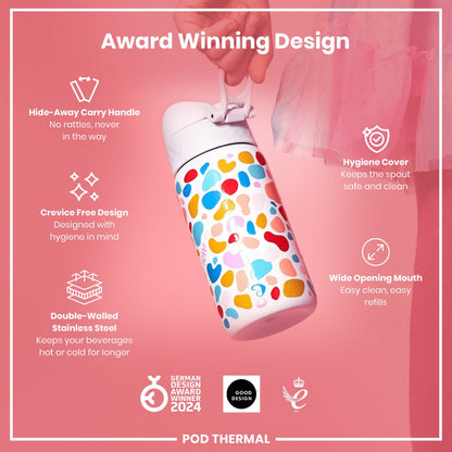 Leak Proof Thermal Steel Water Bottle, Insulated, Splodge, 320ml (11oz)