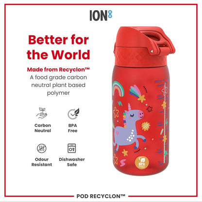 Leak Proof Kids Water Bottle, Recyclon, Red Unicorns, 350ml (12oz)