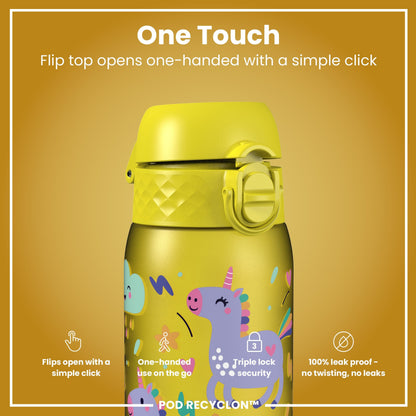 Leak Proof Kids Water Bottle, Recyclon, Yellow Unicorns, 350ml (12oz)