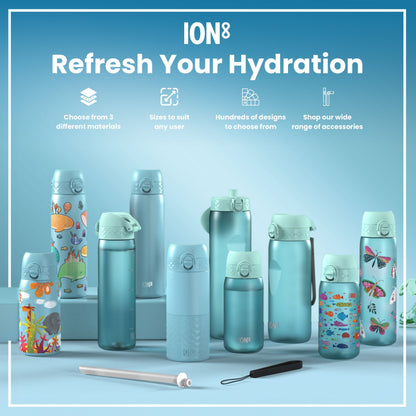 Leak Proof Slim Water Bottle, Stainless Steel, Blue Unicorns, 600ml (20oz)