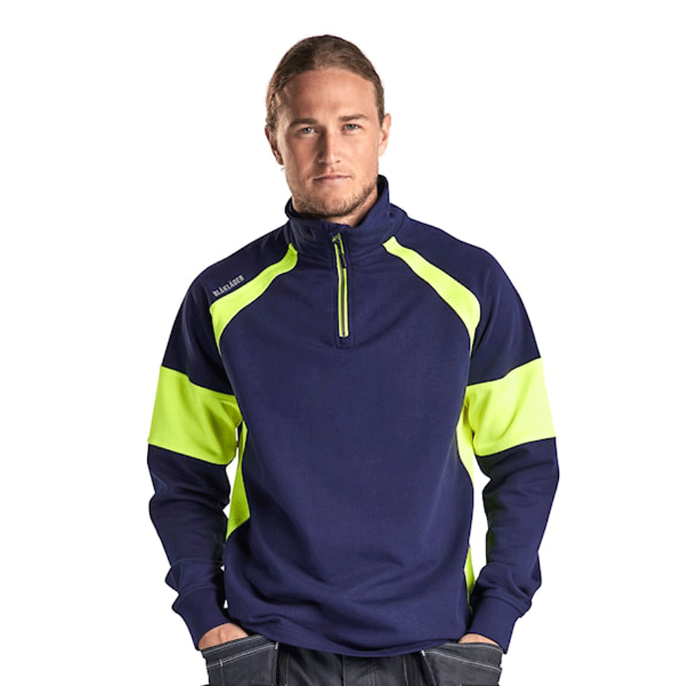 Blaklader 3550 1/4 Zip Sweatshirt with Hi-Vis Panels Navy/Yellow XL