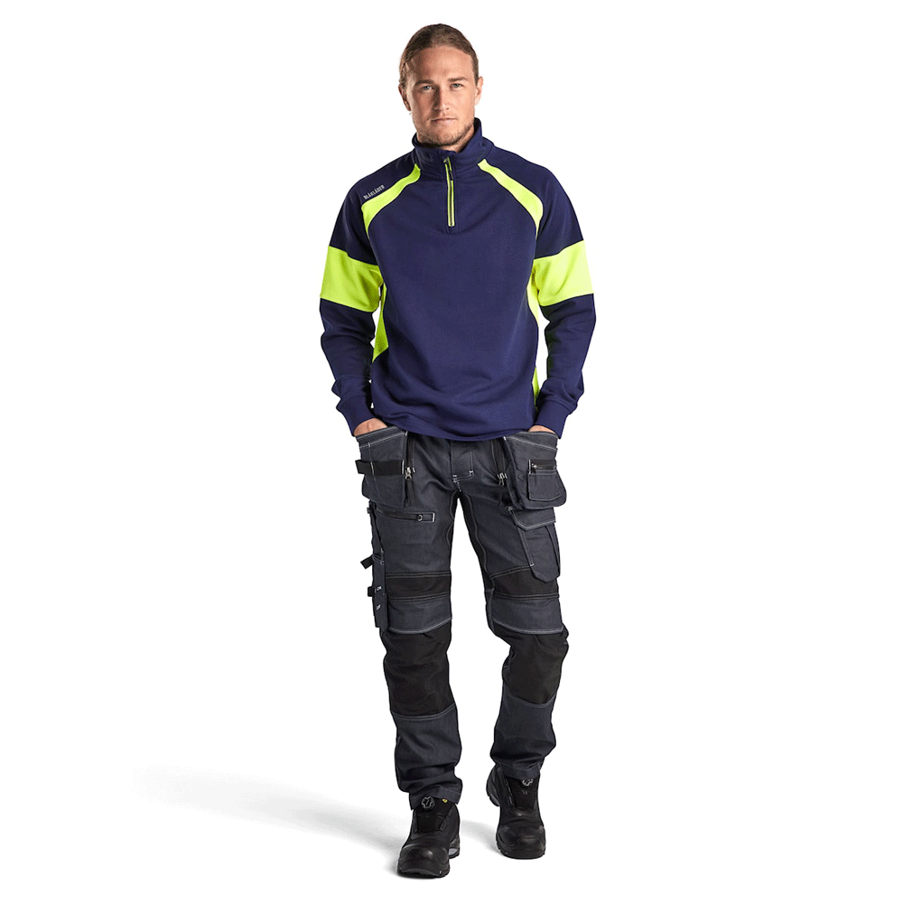 Blaklader 3550 1/4 Zip Sweatshirt with Hi-Vis Panels Navy/Yellow XL