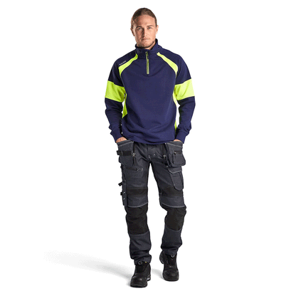 Blaklader 3550 1/4 Zip Sweatshirt with Hi-Vis Panels Navy/Yellow XL