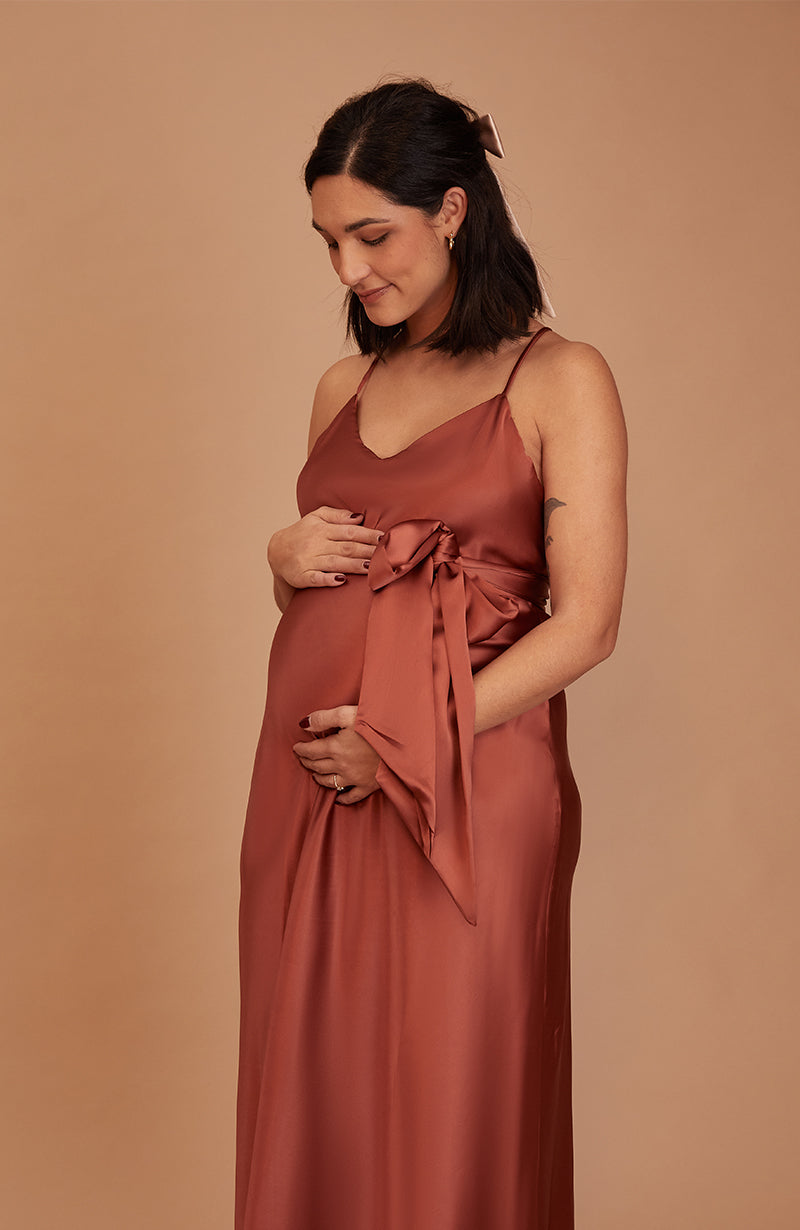 Brooklyn Dress in Terracotta Satin